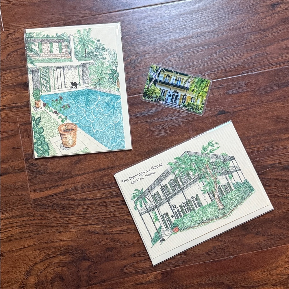 Ernest Hemingway Artistic House Illustration Set - 2 cards & boomark NWT